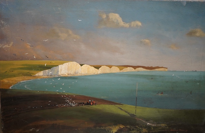 Anthony Fleming (1936–) Wapping Group - son of Rowland Hilder, Beachy Head and The Seven Sisters, signed, oil on canvas, unframed, 51 x 74cm